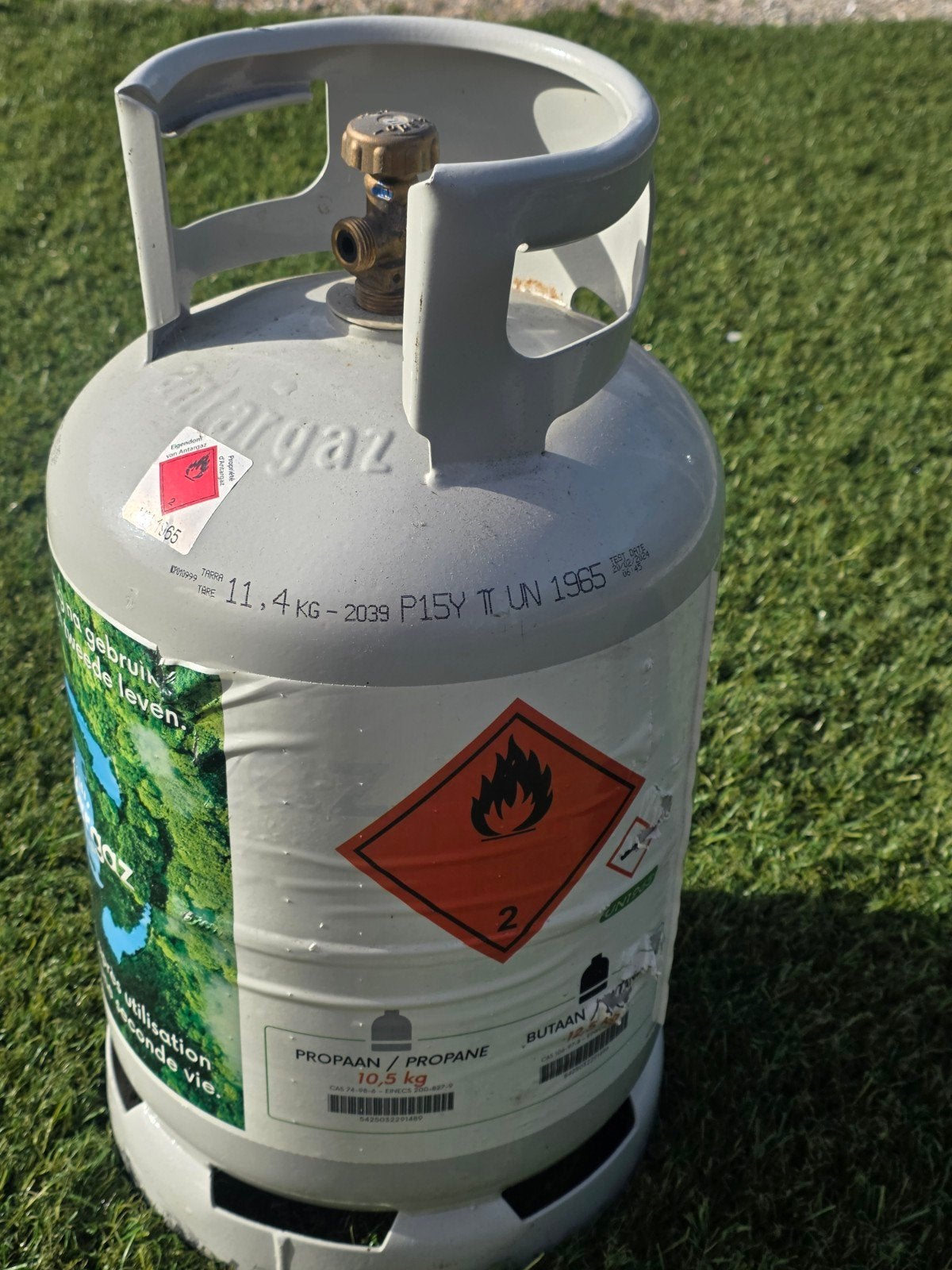 2 grote gasflessen(leeg) – propaan 10,5 kg – testdatum 2024, Ophalen, Gebruikt
