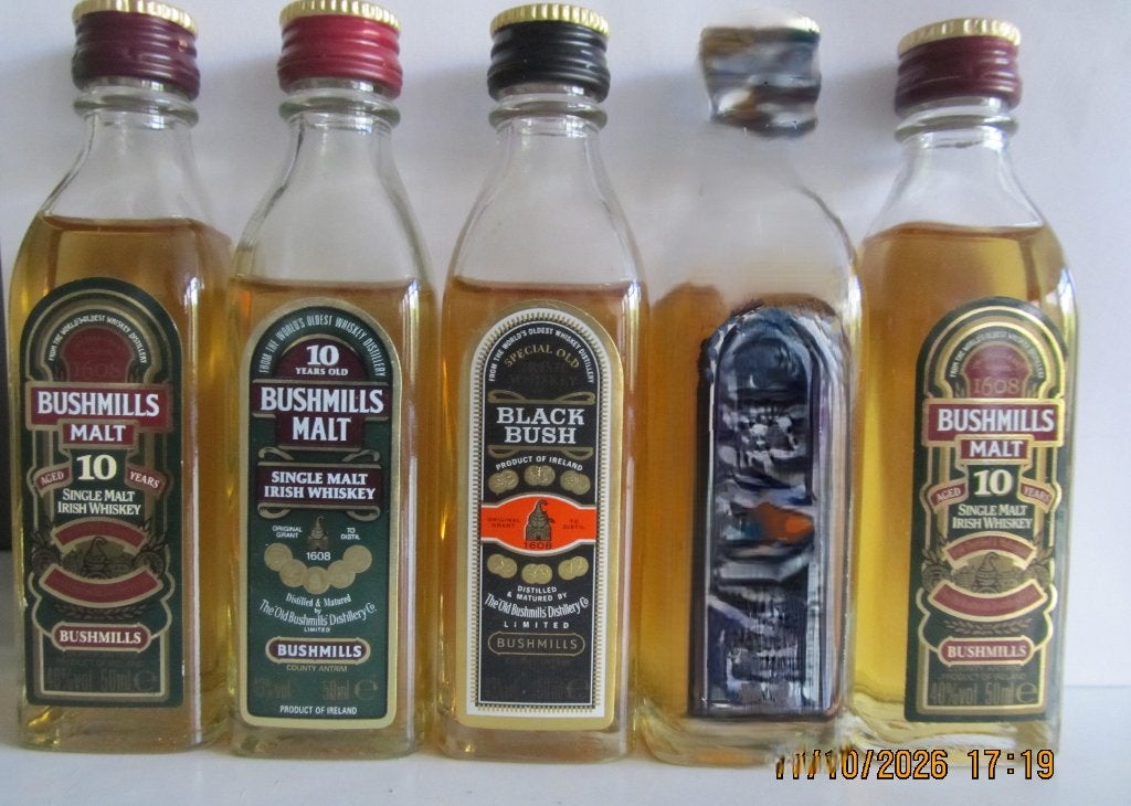 whisky miniatuurflesjes Bushmills  single malt whisky  4x, Ophalen of Verzenden