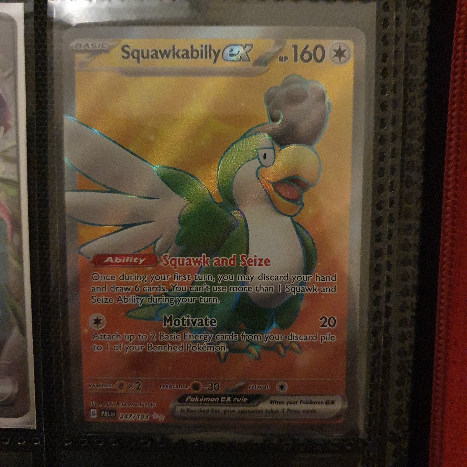 Pokemon Squawkabilly ex 247/193 Paldea Evolved, Ophalen of Verzenden, Zo goed als nieuw, Losse kaart, Foil