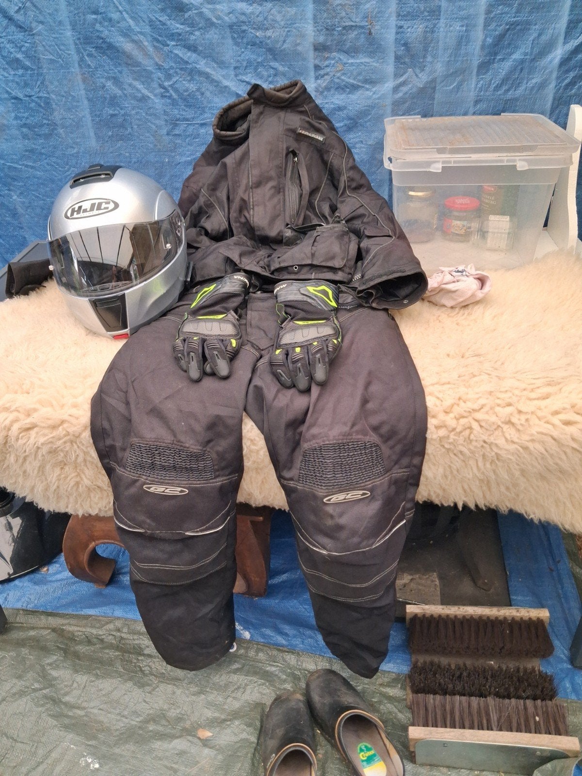 Motorjas, broek, handschoenen en helm met binnenkleding, Ophalen, Tweedehands, Heren, Jas | textiel
