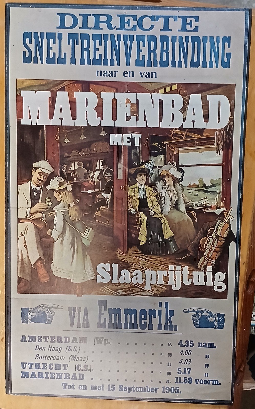 Vintage Poster: Directe Sneltreinverbinding Marienbad 1905, Ophalen of Verzenden, Gebruikt