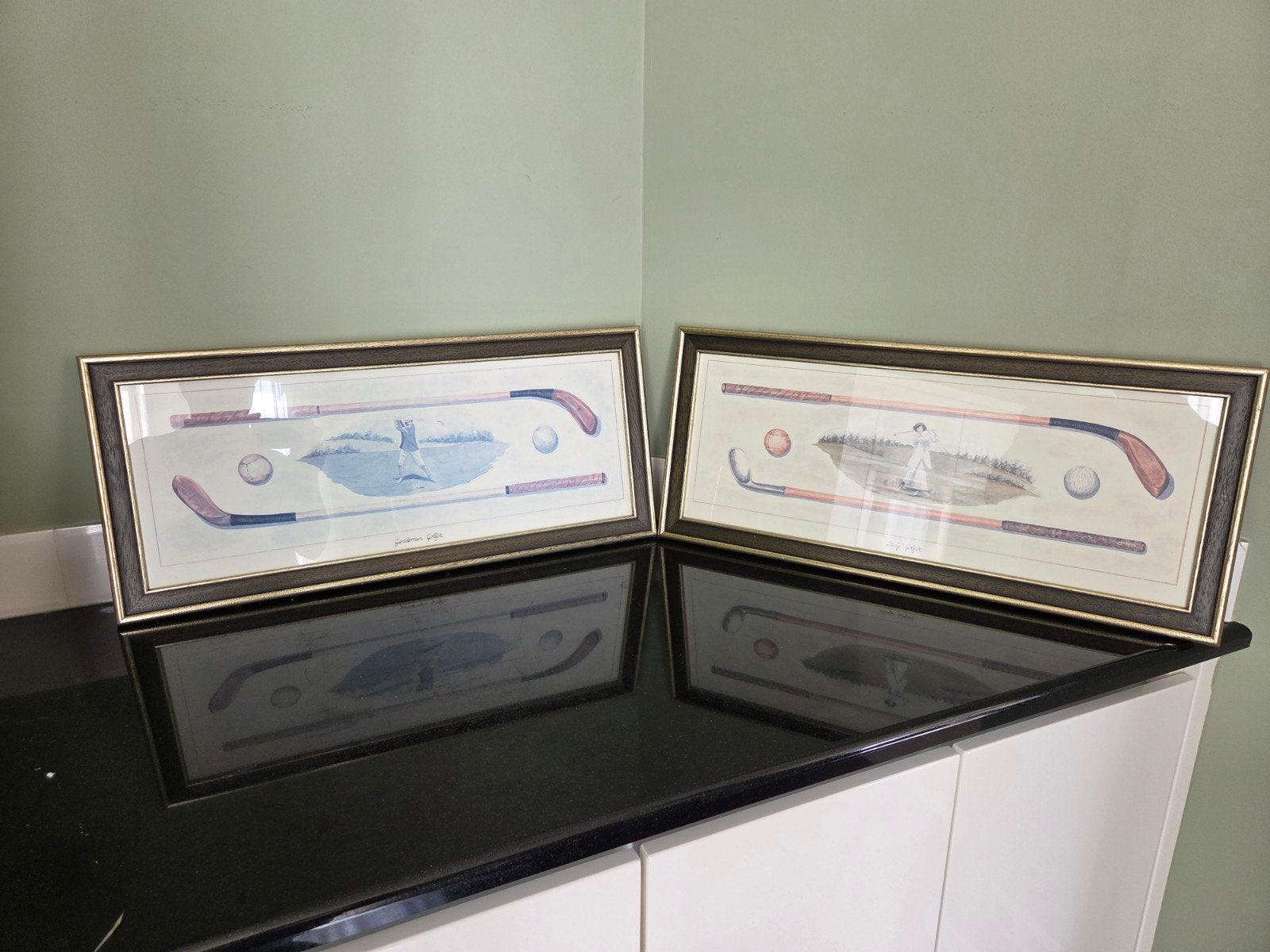 Set van 2 ingelijste golfprints - Vintage stijl, Minder dan 50 cm, Gebruikt, Ophalen of Verzenden, Print
