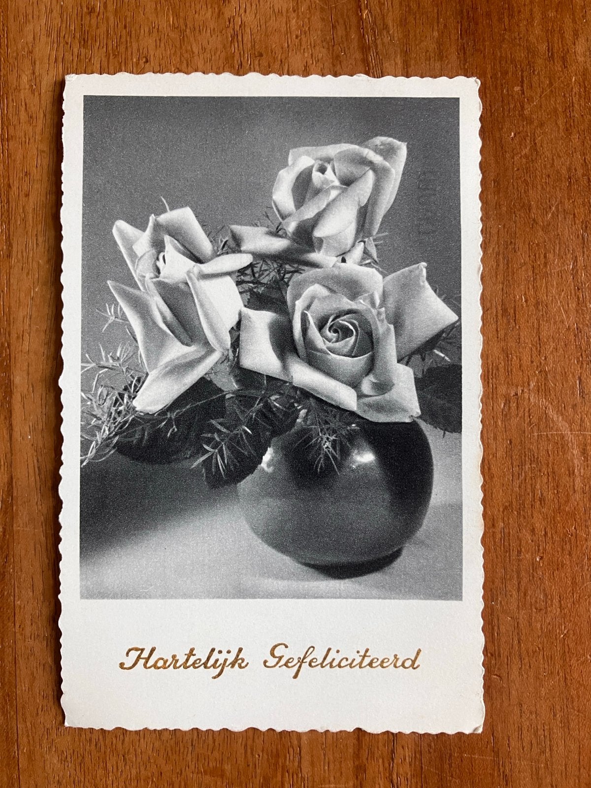 Hartelijk Gefeliciteerd met rozen - 1955, Ophalen of Verzenden, 1940 tot 1960, Gelopen, Feest(dag)