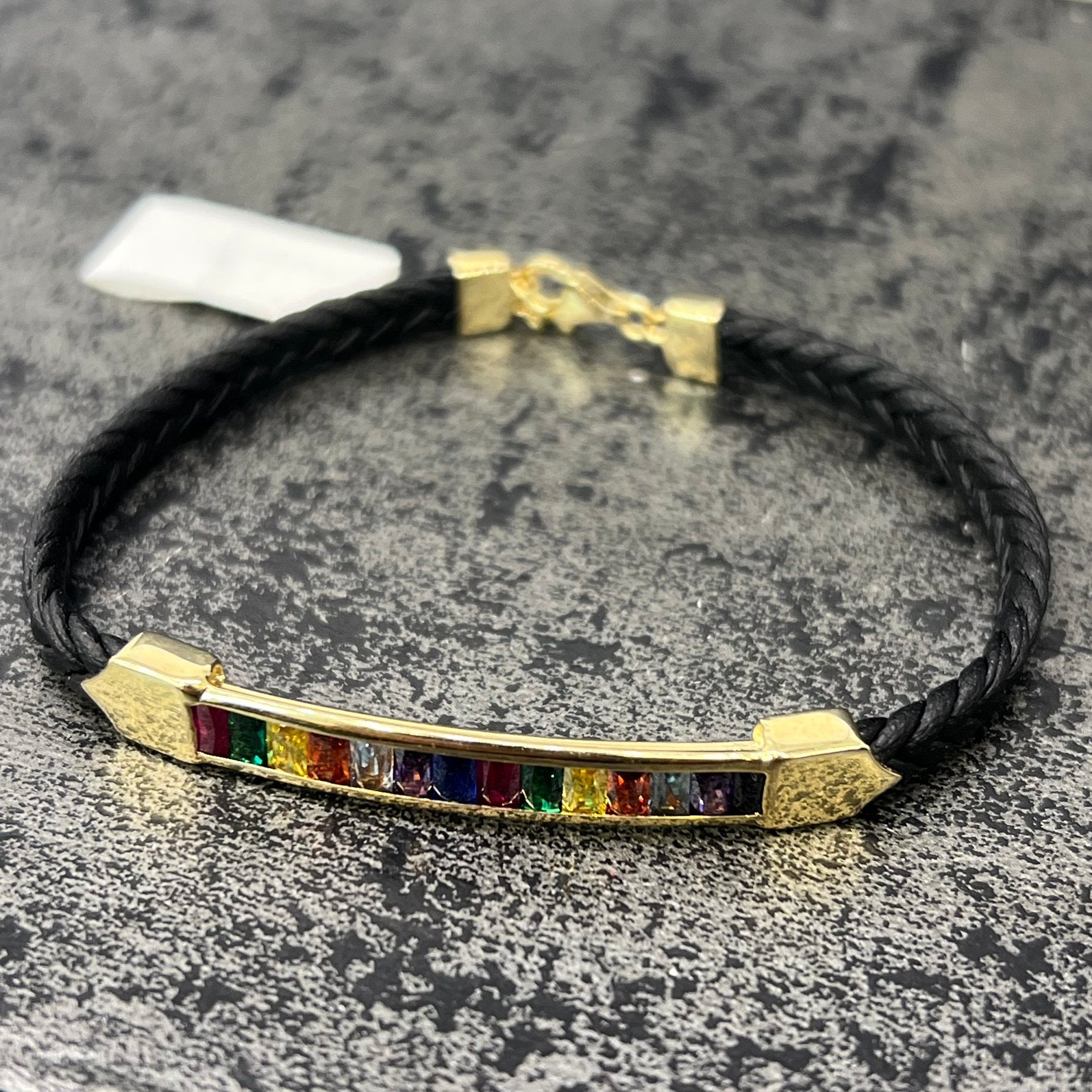14k gouden armband met zwart rubbere armband, Ophalen of Verzenden, Nieuw, Goud, Goud