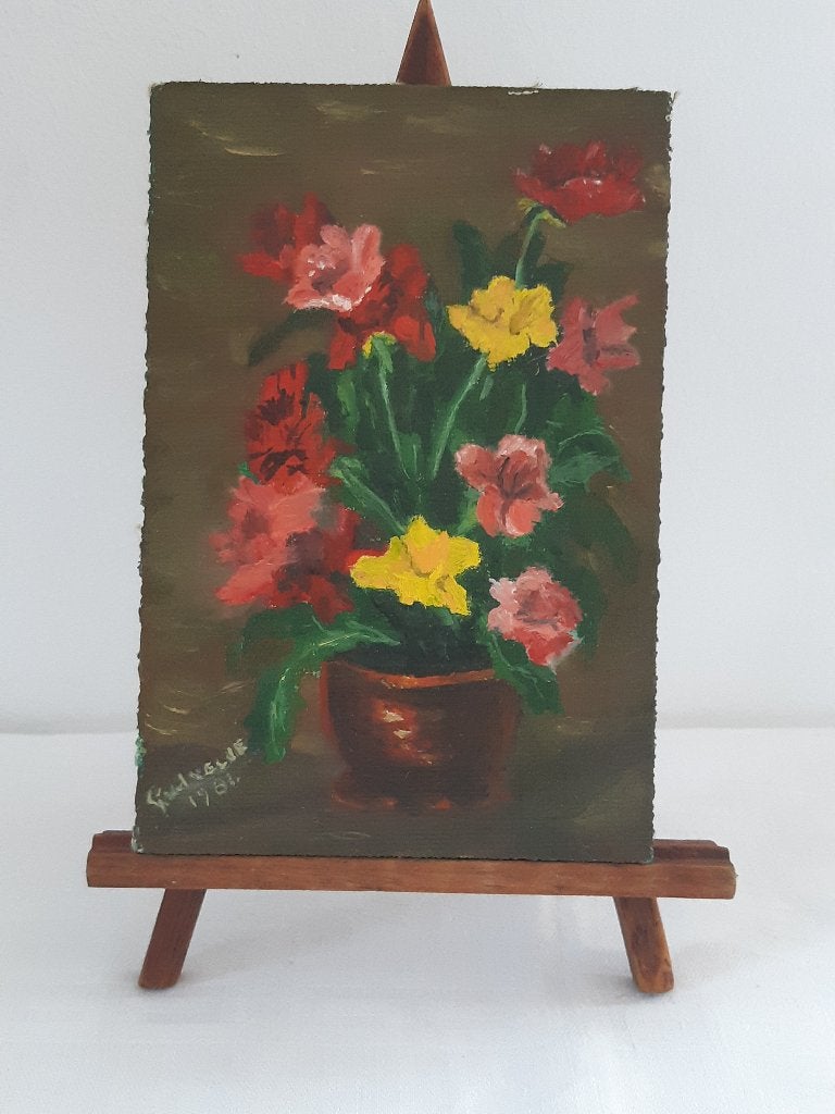 Schilderij 5: Mini stilleven bloemen, gesigneerd G v.d.Velde, Antiek en Kunst, Ophalen of Verzenden