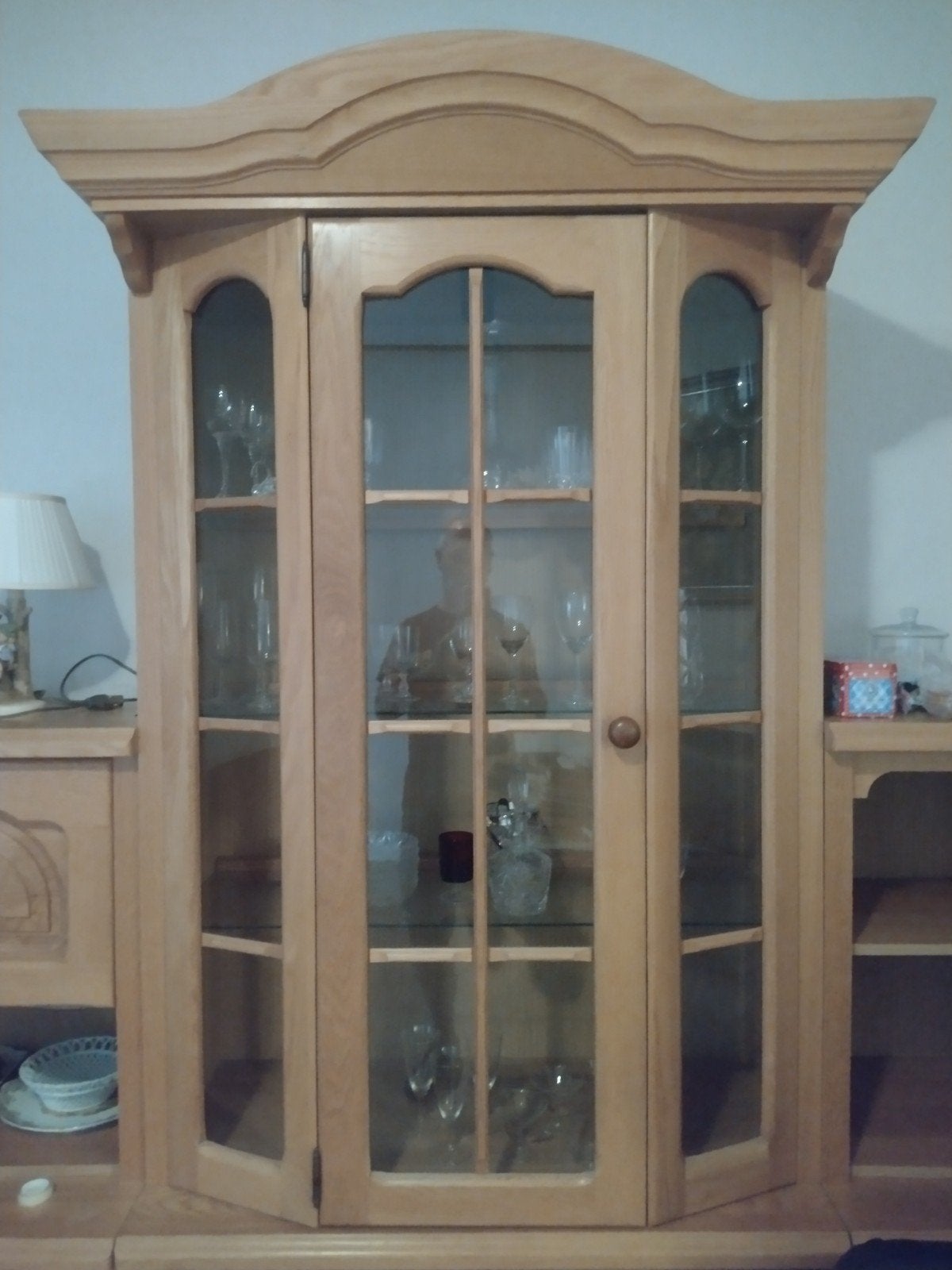 Massief Eiken Vitrinekast met Glazen Deuren en Planken, Huis en Inrichting, Ophalen, Glas, Met deur(en), 50 tot 100 cm