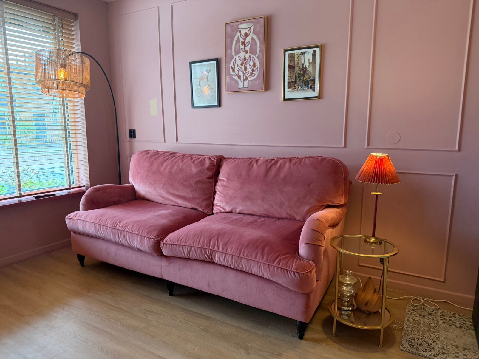 Rofra chevy bank velvet roze, Ophalen, Gebruikt, Driepersoons, 75 tot 100 cm
