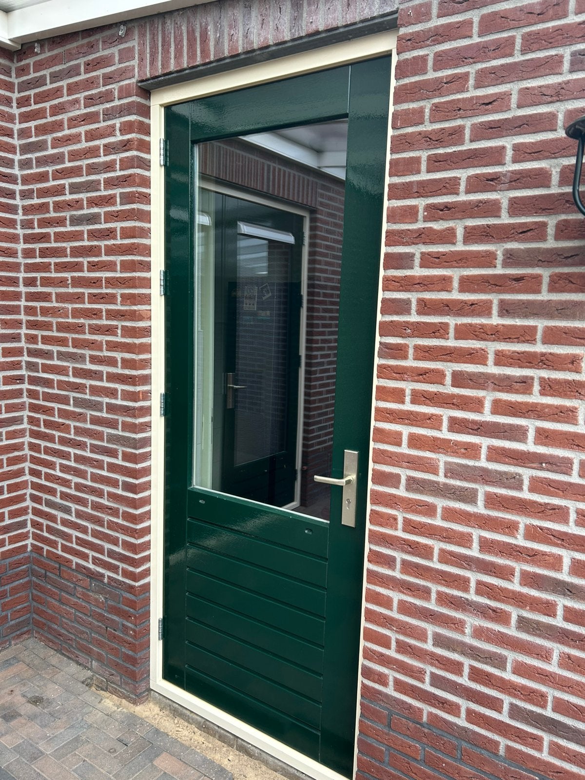 Hardhouten buitendeur met hardhouten kozijn, Doe-het-zelf en Verbouw, Ophalen, Gebruikt, 80 tot 100 cm, 215 cm of meer