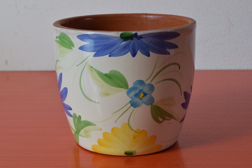 Retro vintage bloempot met funky bloemdecor, Ophalen of Verzenden