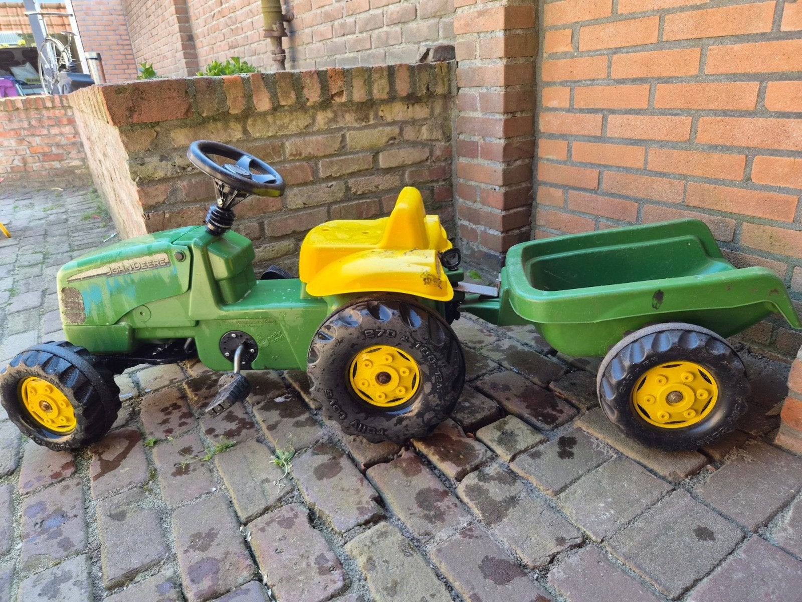 John Deere traptractor met aanhanger - Gebruikt, Kinderen en Baby's, Speelgoed | Buiten | Voertuigen en Loopfietsen, Ophalen of Verzenden