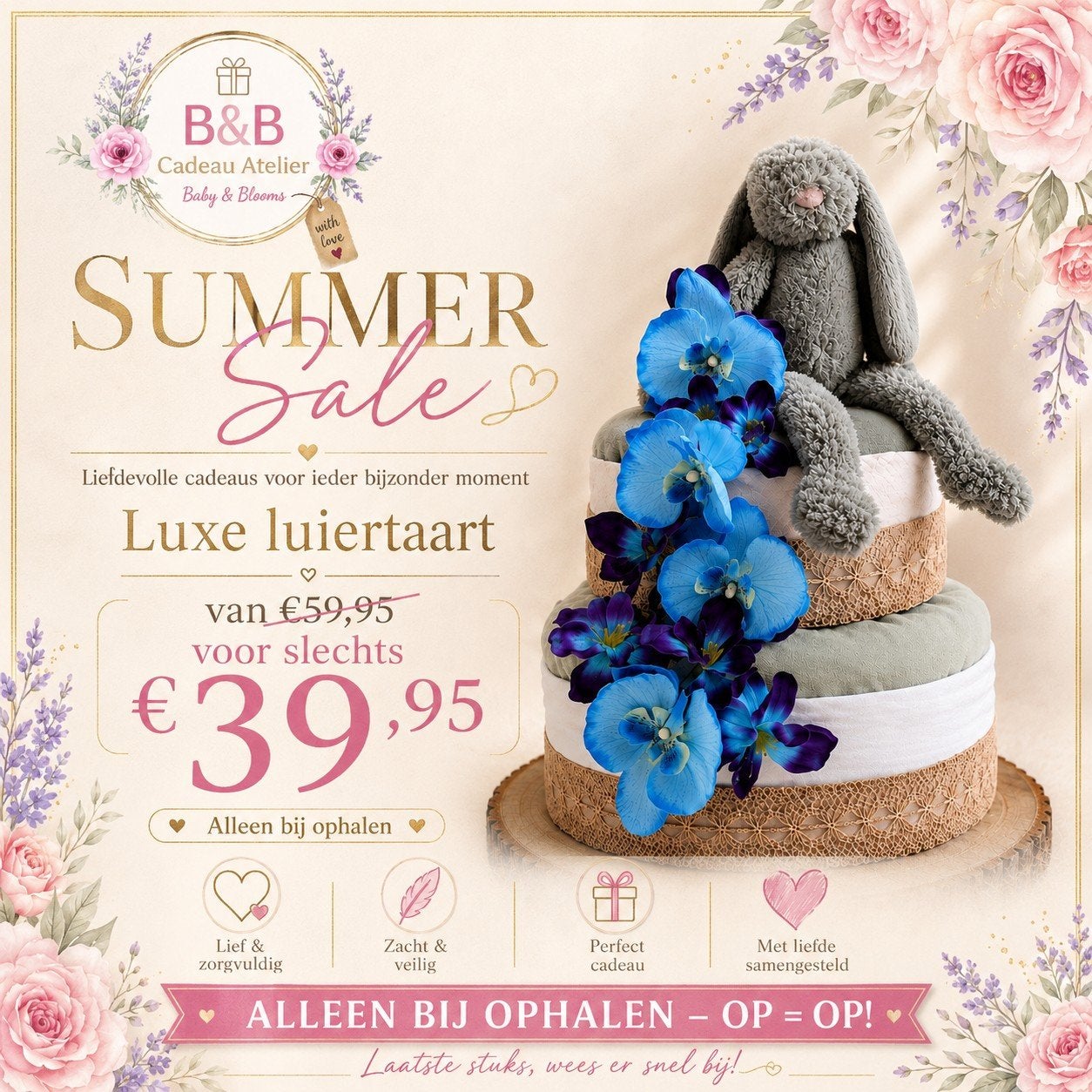 Luiertaart Jongen Blauw met Happy Horse Knuffel, Ophalen, Nieuw