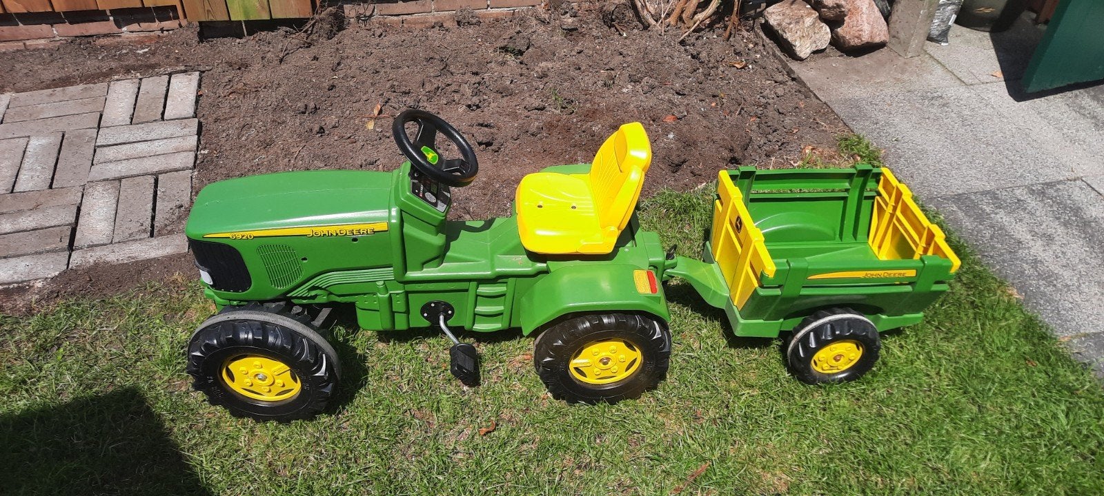 John Deere traptractor met aanhanger, Ophalen, Gebruikt