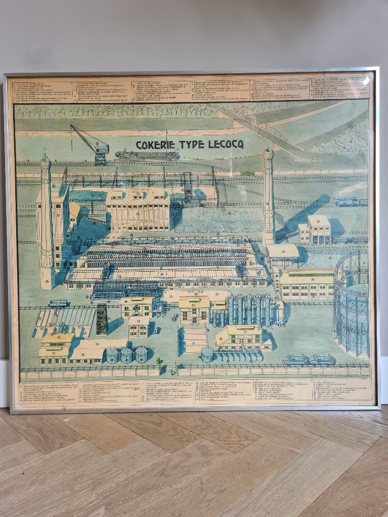 Vintage Industriële Schoolplaat Cokerie Type Lecocq, Antiek en Kunst, Ophalen, Overige thema's