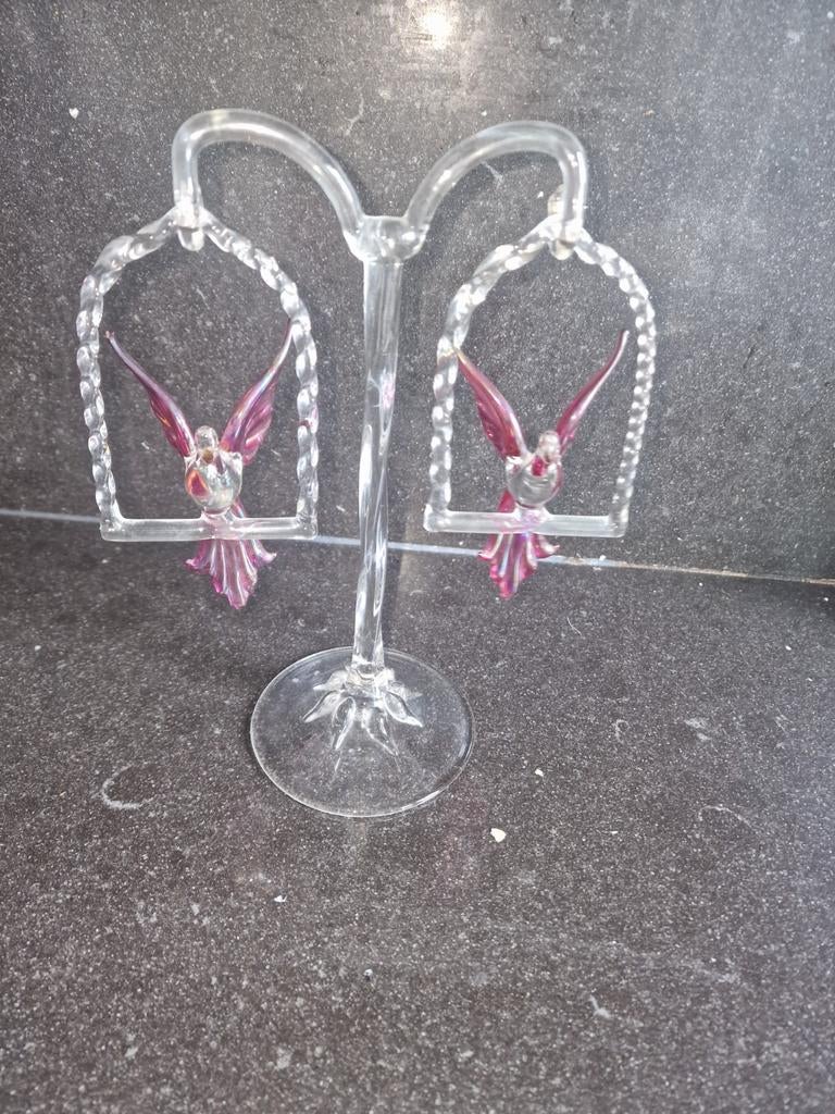 Prachtige handgeblazen kristal paradijsvogels in kooitjes, Antiek en Kunst, Ophalen of Verzenden
