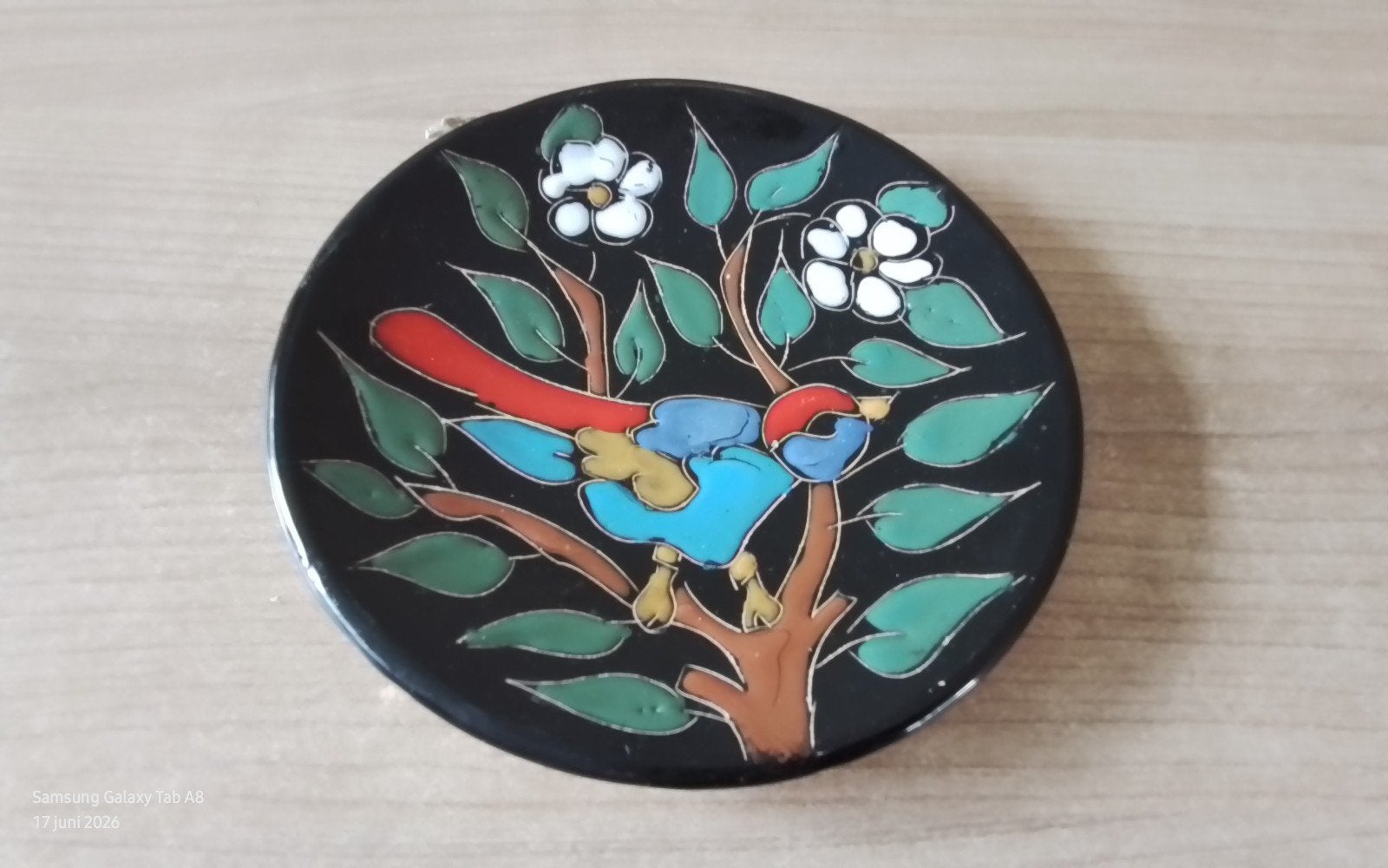 Decoratief Wandbordje met Vogel en Bloemen - 17 cm, Antiek en Kunst, Antiek | Wandborden en Tegels, Ophalen of Verzenden