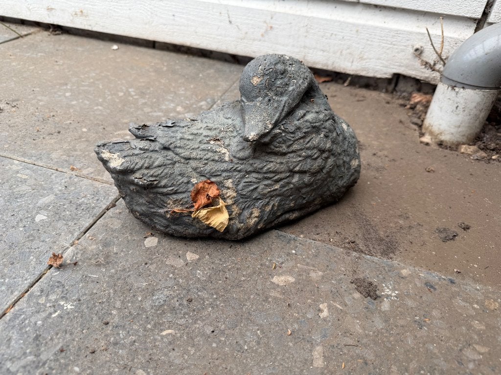 Eend tuinbeeldje, Tuin en Terras, Tuinbeelden, Ophalen, Gebruikt, Steen, Dierenbeeld