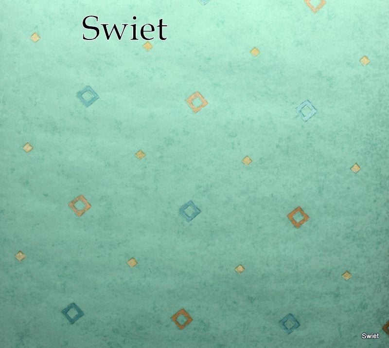 7776 Turquoise ruitjes behang blauw en zalm swiet, Ophalen of Verzenden, Blauw