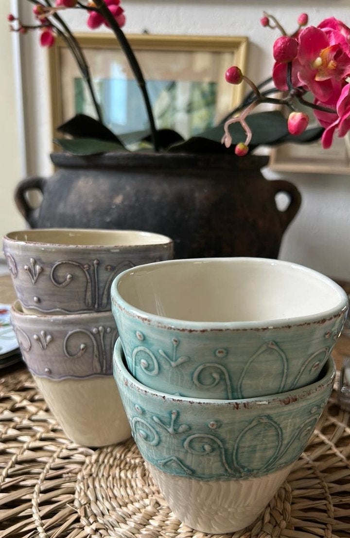 4 Rice als nw toscaanse handmade ovale koffie bekers, Ophalen, Nieuw, Aardewerk, Overige stijlen