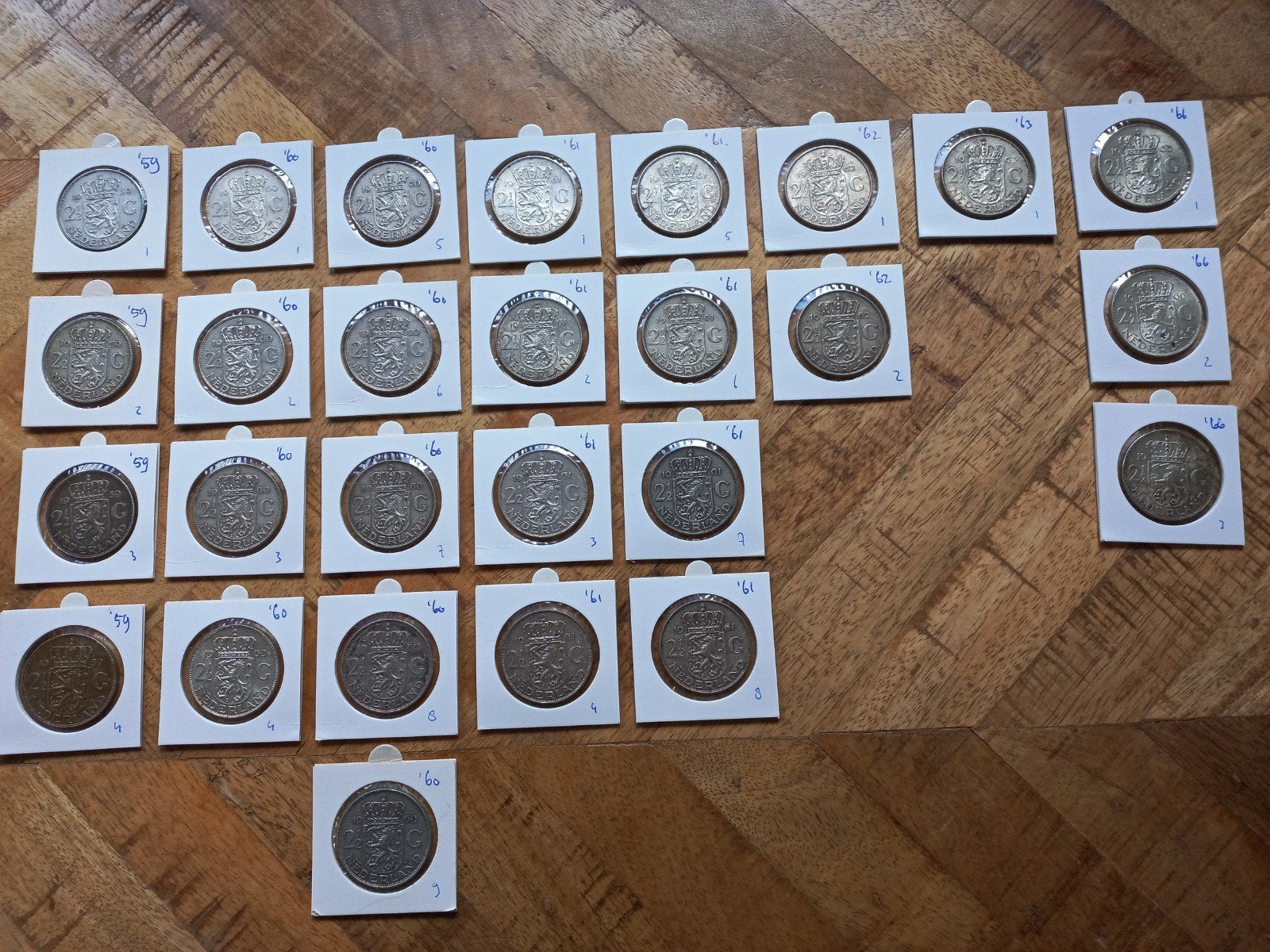27 zilveren 2,5 gulden munten Koningin Juliana (1959-1966), Koningin Juliana, Zilver, Ophalen of Verzenden, Losse munt