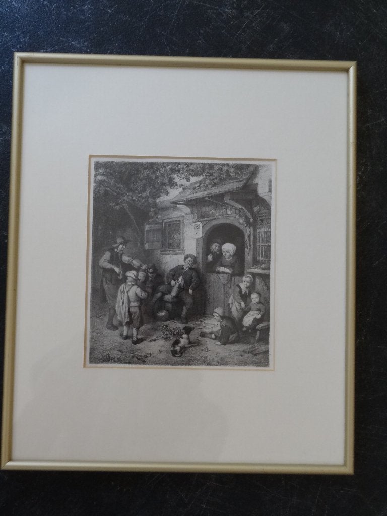 Steendruk Blinde vioolspeler bij huisje, Isaac van Ostade, Dagelijks leven, Verzenden, Ingelijst, 1600 - 1699