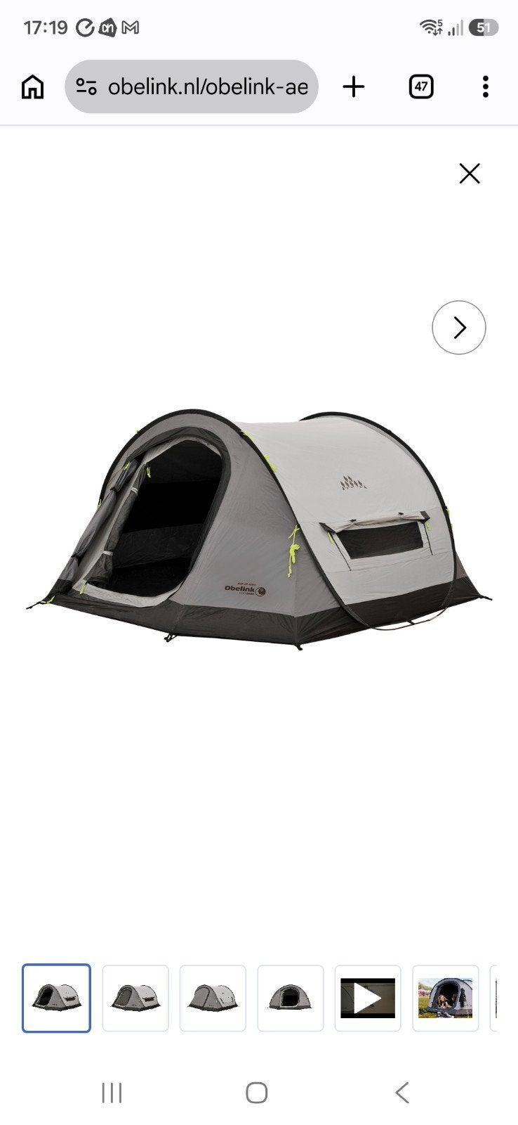 Obelink Pop-Up Tent 2-persoons - Snel op te zetten, Ophalen, Tot en met 2