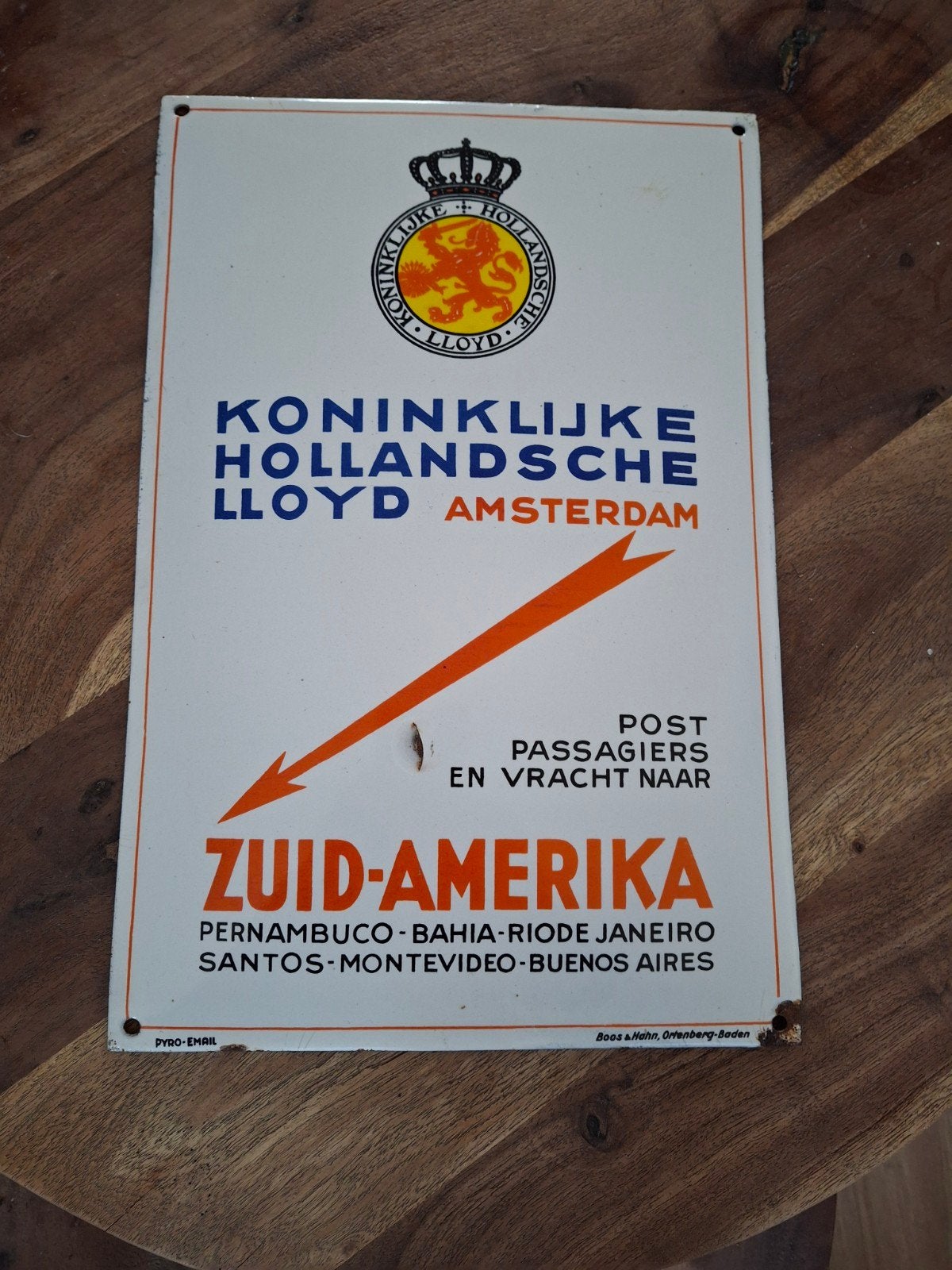 Vintage Emaille Bord Koninklijke Hollandsche Lloyd, Ophalen of Verzenden