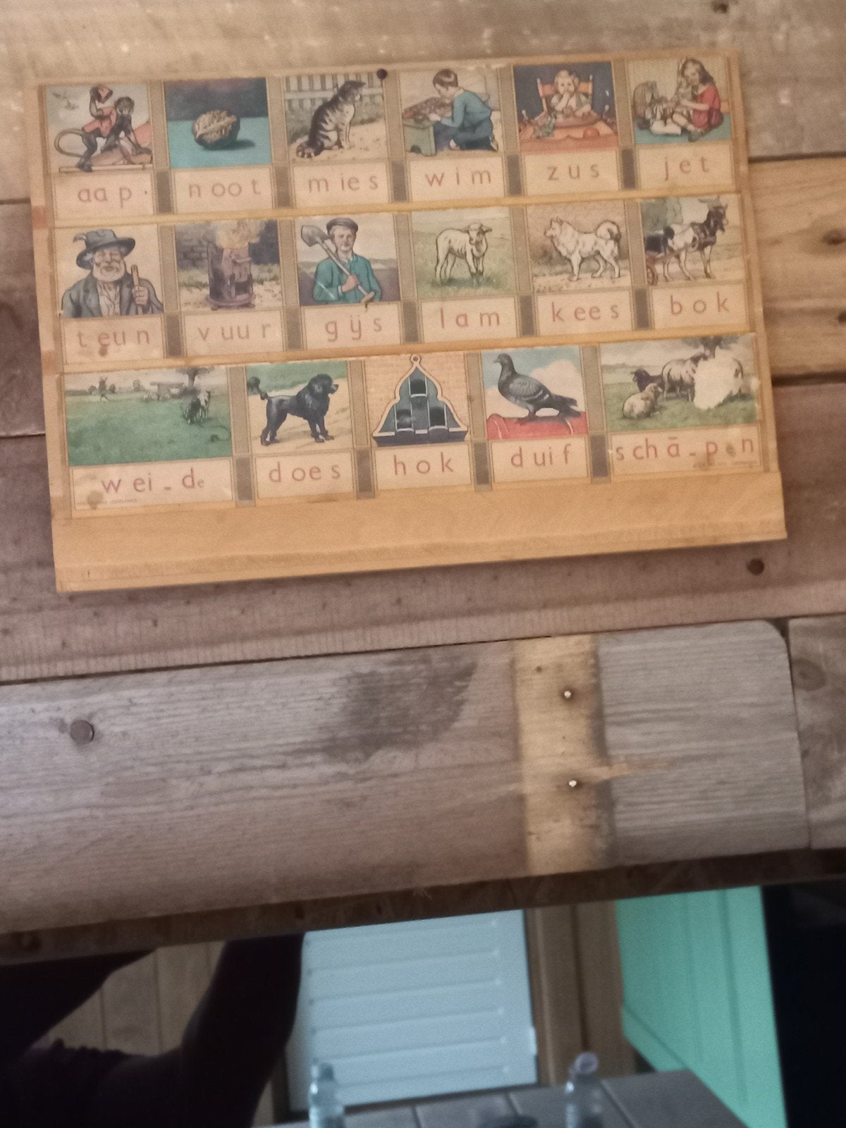 Nostalgisch leesplankje 'aap noot mies' - Vintage educatief, Ophalen, Gebruikt