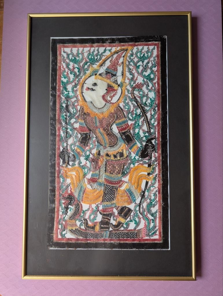 Ingelijste Thaise reliëfkunst - Hanuman, Ophalen of Verzenden