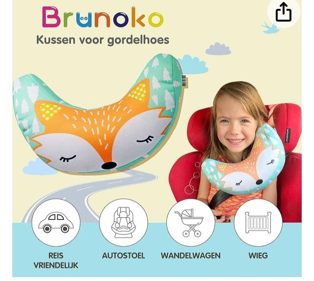Brunoko hoofdsteun autogordel bevestiging nek kussen, Overige merken, Autogordel, 15 t/m 36 kg, Nieuw
