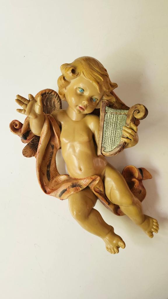Vintage Fontanini wandengel met harp 28 cm., Ophalen of Verzenden, Gebruikt, Overige typen