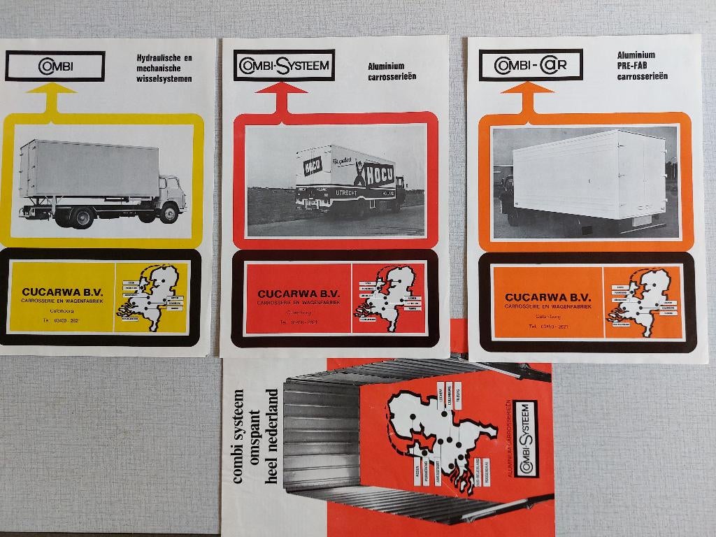 4 brochures / folders CUCARWA B.V. Carrosserie wagenfabriek, Ophalen of Verzenden, Gelezen, Overige merken