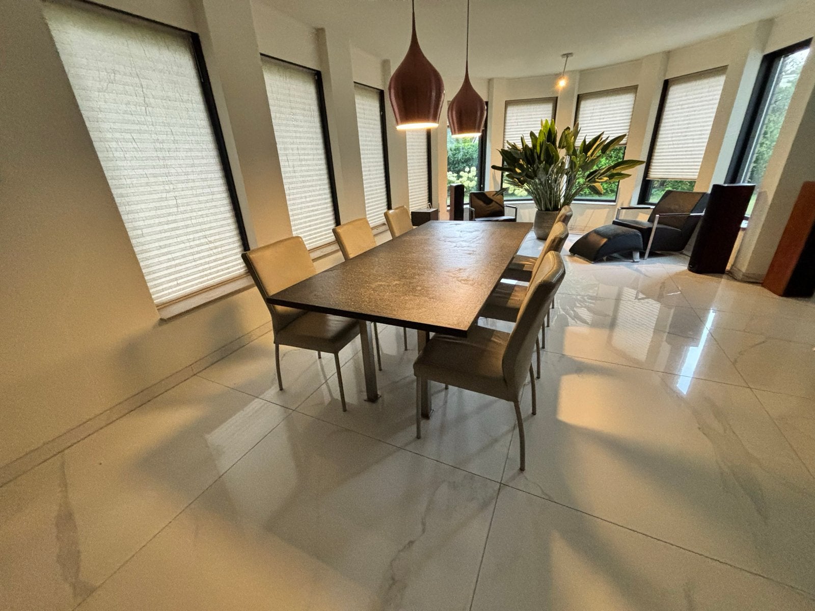 Elegante eettafel: 220x100cm, graniet, RVS onderstel, Huis en Inrichting, Ophalen, 100 tot 150 cm, 200 cm of meer, Zo goed als nieuw