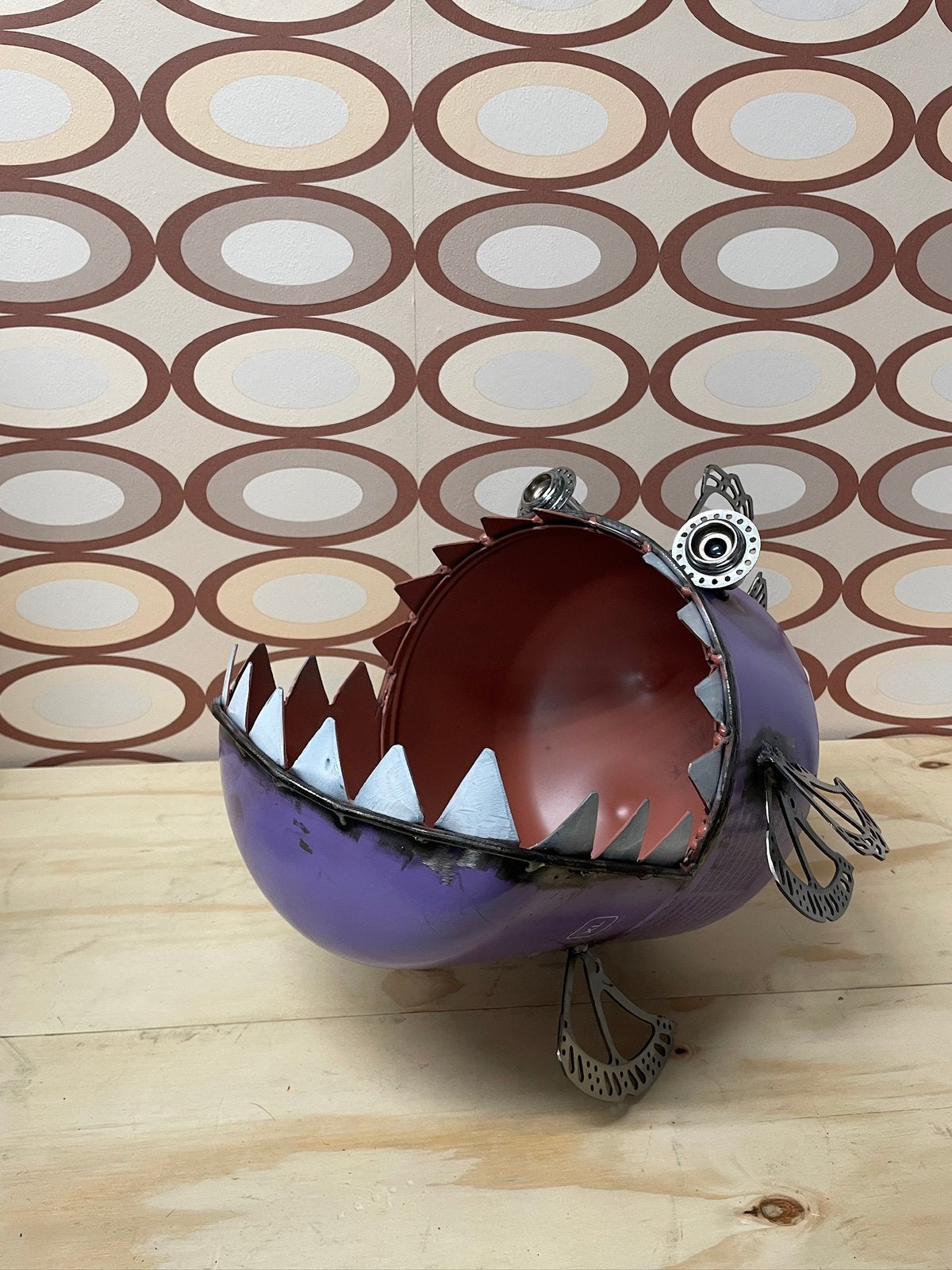 Lectuurbak - houtbak - vis - metal art - upcycling, Gebruikt, W, Overige typen, Rond