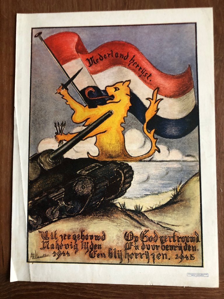 Bevrijding. Fraaie plaat van A. van de Vlasakker. Drukkerij, Verzamelen, Militaria | Tweede Wereldoorlog, Verzenden, Nederland