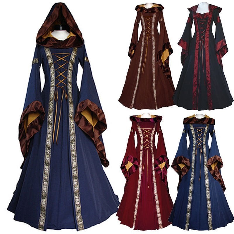 Lange victoriaanse veter jurk blauwe zwarte rode gothic, Verzenden, Nieuw, Pak of Jurk