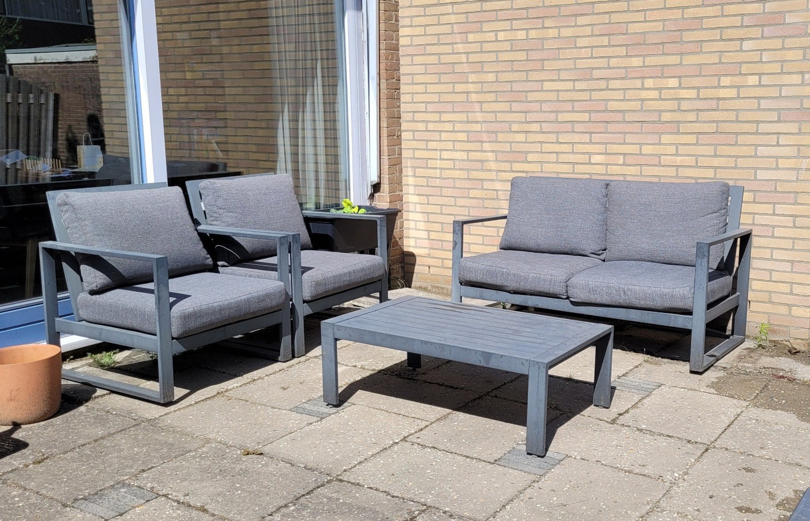 Intratuin loungeset bankje, stoelen en tafel antractiet, Ophalen of Verzenden, Gebruikt