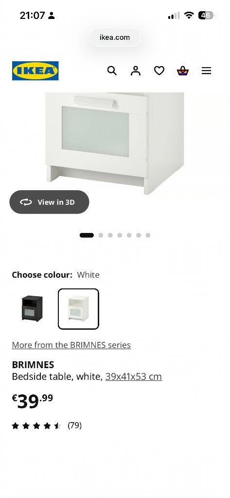 IKEA BRIMNES nachtkastjes, Ophalen, Zo goed als nieuw, Minder dan 45 cm, Minder dan 55 cm