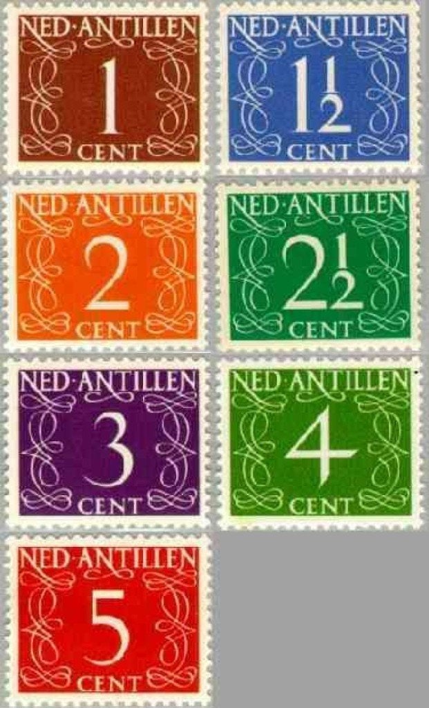 Nederlandse Antillen 1950 nvph 211-217 - Type 'van Krimpen', Postzegels en Munten, Postzegels | Nederlandse Antillen en Aruba