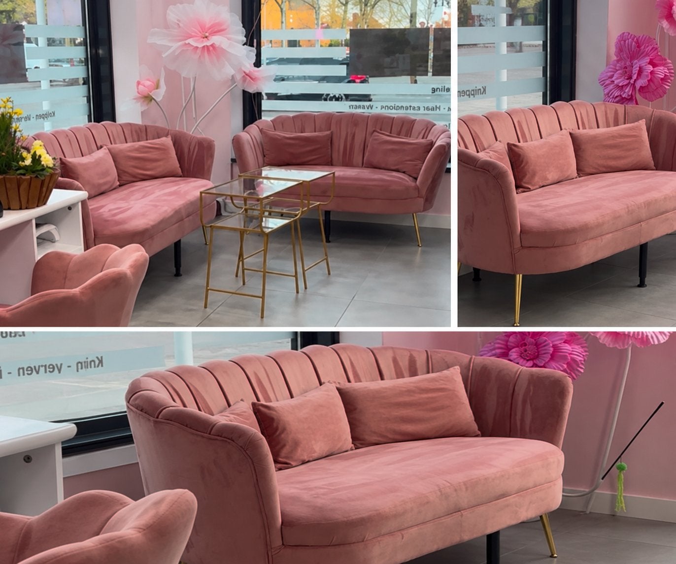 Roze velvet schelp bankstellen, Huis en Inrichting, Ophalen, Gebruikt, Stof