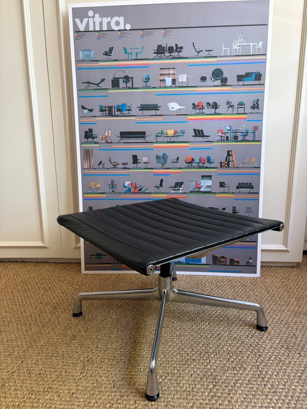 Vitra Eames EA 125 Ottoman / Hocker – Zwart Leder (2007), Vitra, Mid-Century Modern (midden-eeuws modernisme)., Leer, Ophalen of Verzenden