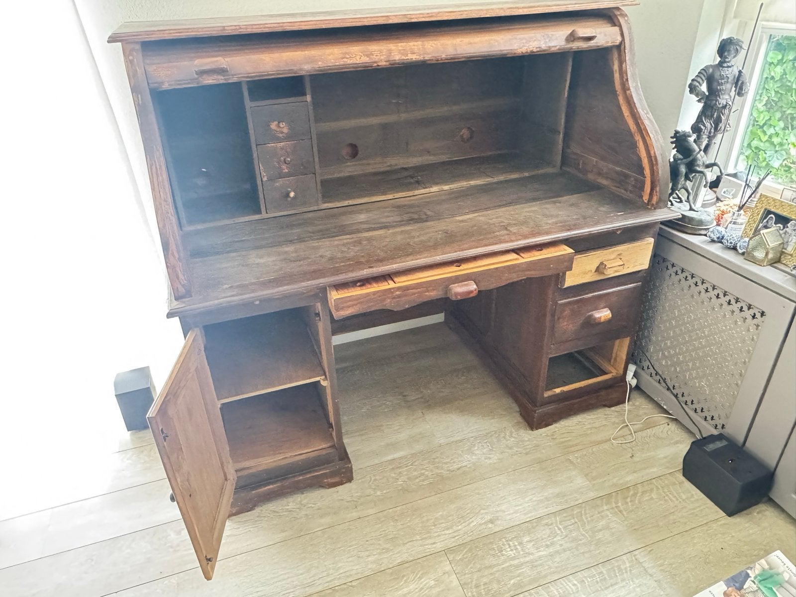 Antiek rolluikbureau teak, Antiek en Kunst, Ophalen