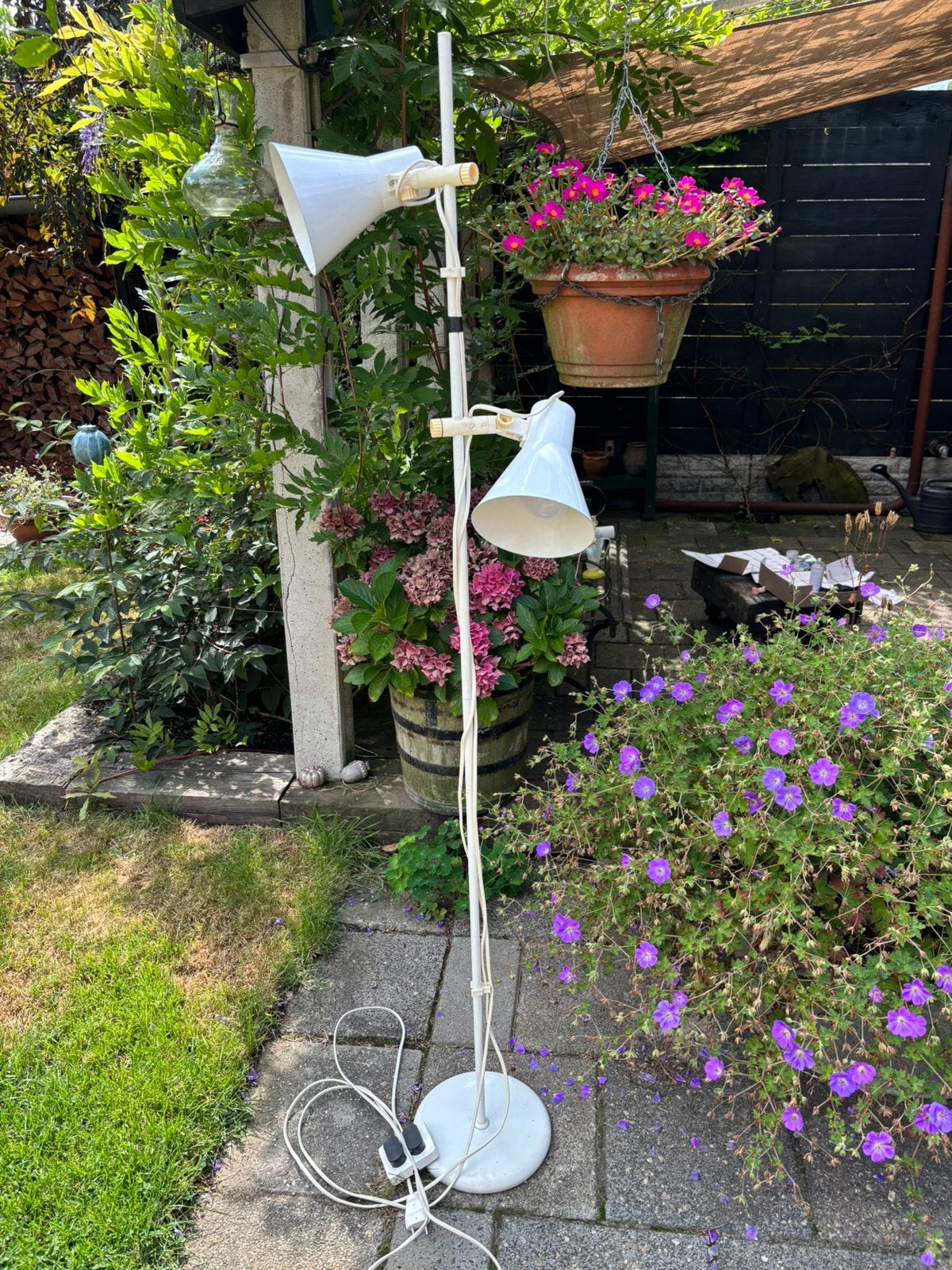 Vintage witte vloerlamp staande lamp mek 2 kelken, Ophalen, 150 tot 200 cm