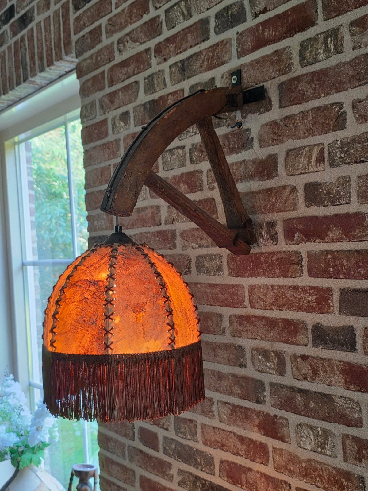vintage wandlamp aan deel karrewiel, Ophalen of Verzenden