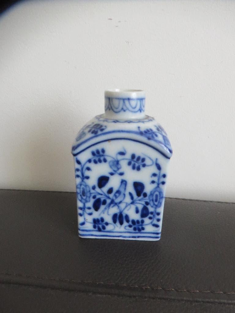 Antiek Duits blauw wit porselein thee bus, Biedermeier, Ophalen of Verzenden
