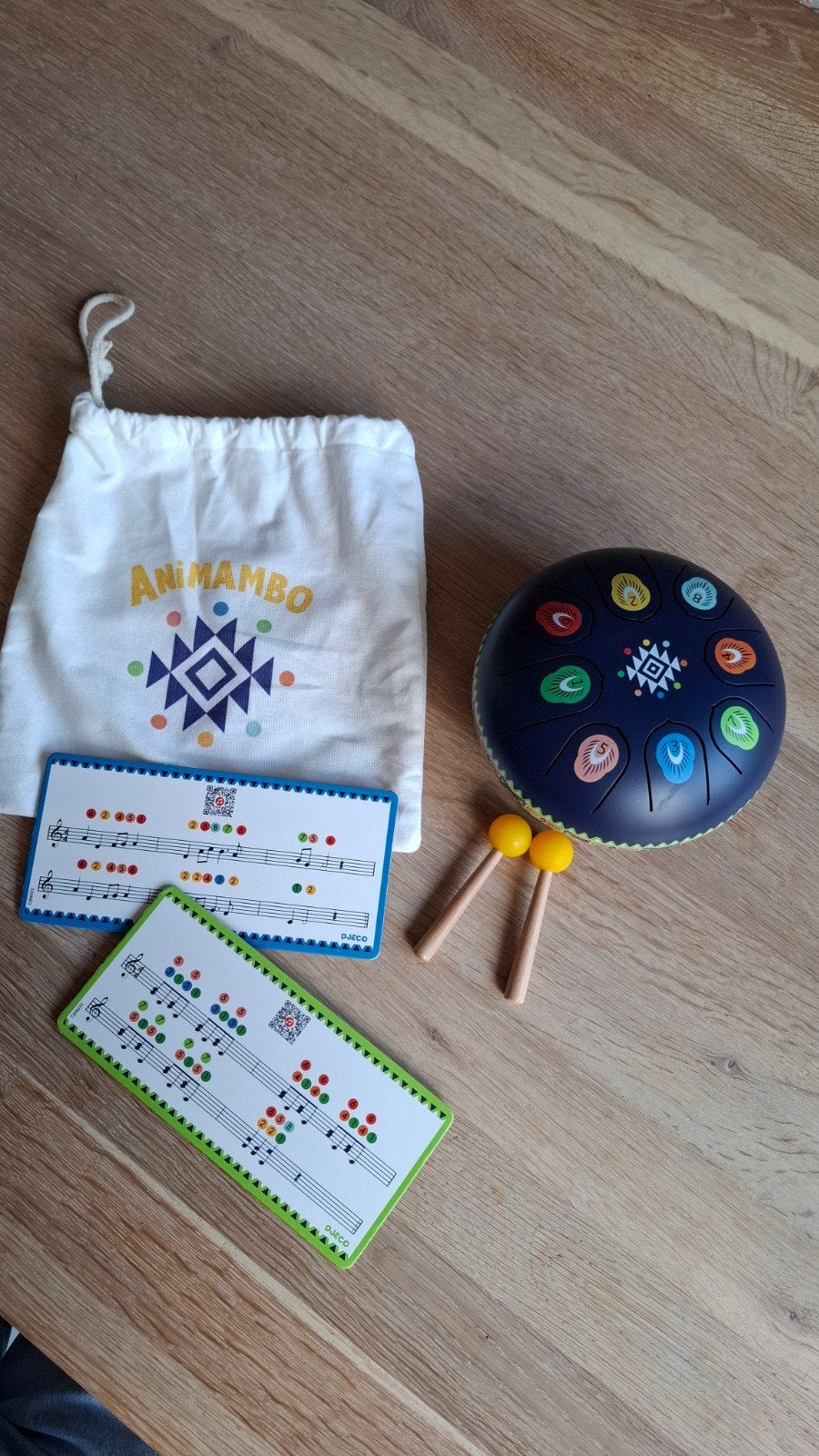Djeco Animambo Steel Tongue Drum met bladmuziek, Muziek en Instrumenten, Ophalen of Verzenden, Zo goed als nieuw