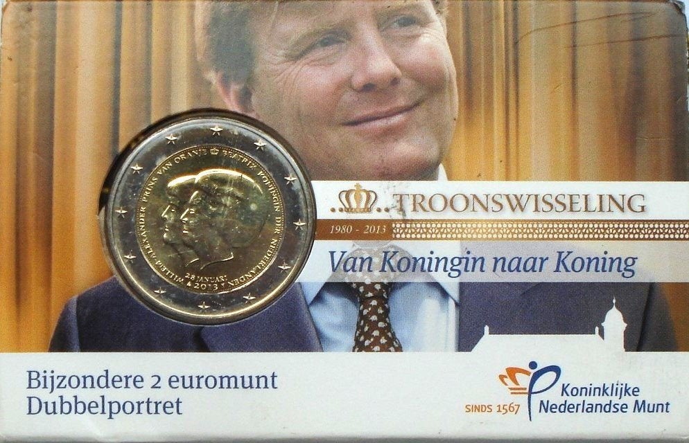 Nederland 2 euro 2013 (UNC, troonwisseling coincard), Ophalen of Verzenden, Koningin Beatrix, Euro's