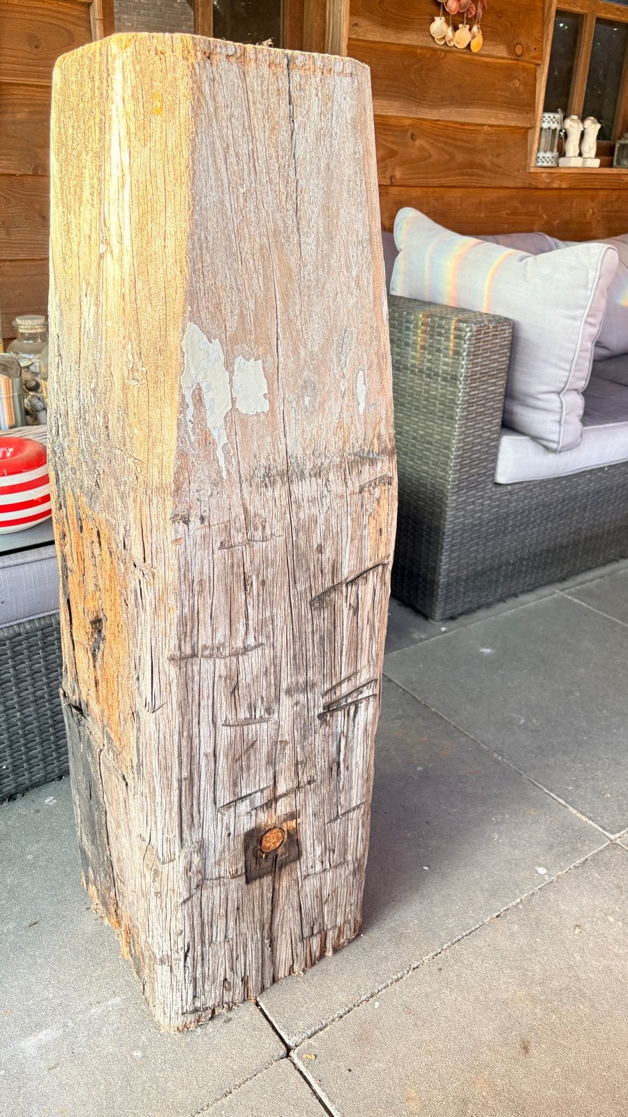 Robuuste houten meerpaal - Decoratief en uniek, Ophalen, Gebruikt