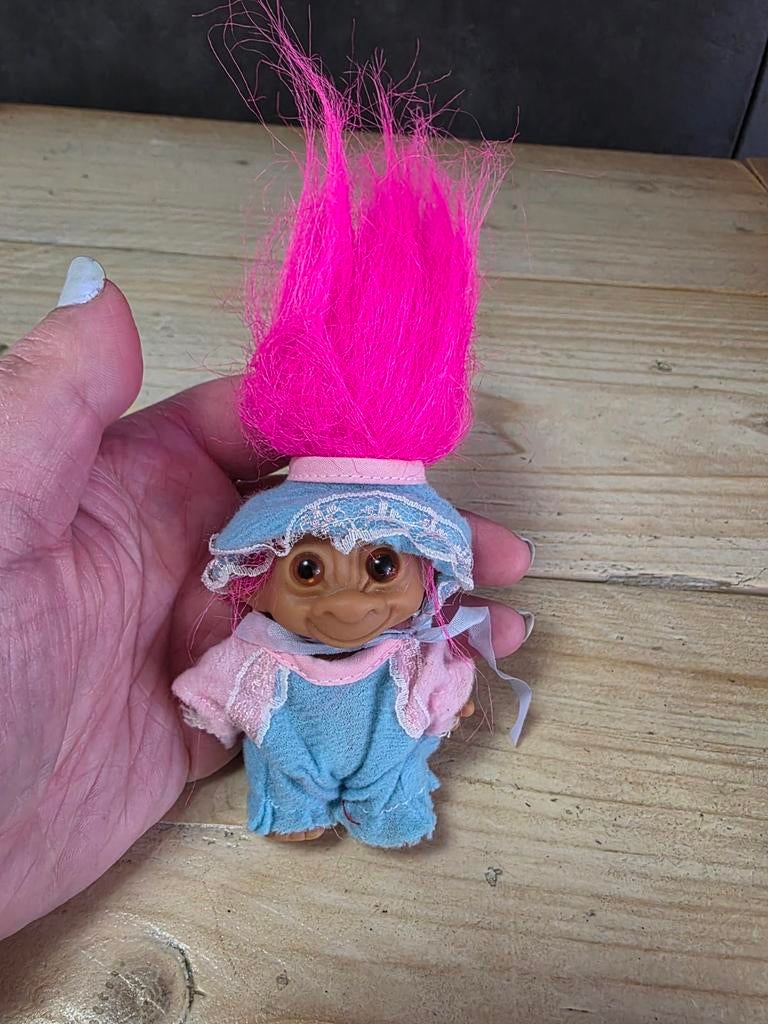 Vintage Russ Baby Troll – 6 cm – Roze Haar & Bruine Oogjes, Ophalen of Verzenden, Gebruikt