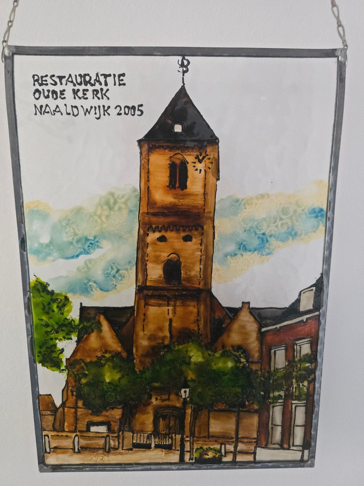 Vintage raamhanger Restauratie Oude kerk Naaldwijk 2005 €35, Antiek en Kunst, Ophalen of Verzenden