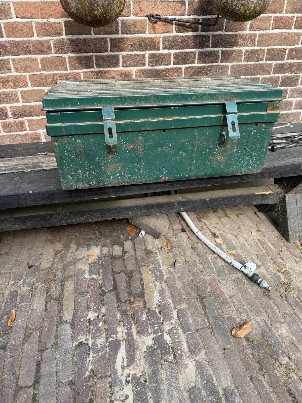 Vintage Groene Metalen Kist - Opbergkist, Ophalen, Gebruikt, 50 tot 100 cm, Metaal